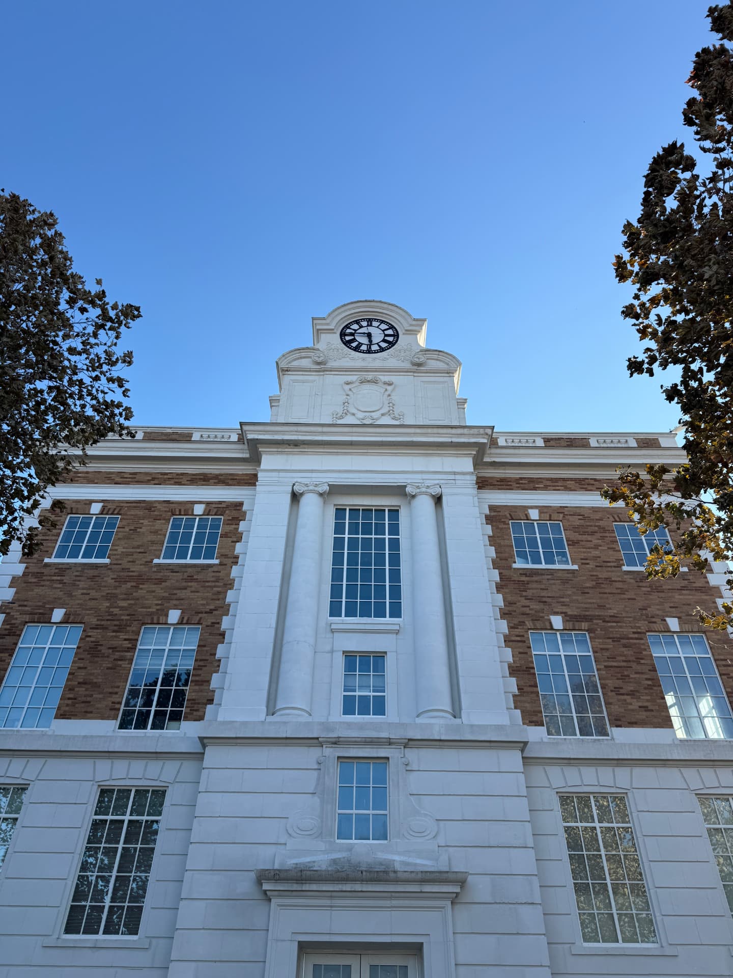 Historic brick and stone building facade after cleaning