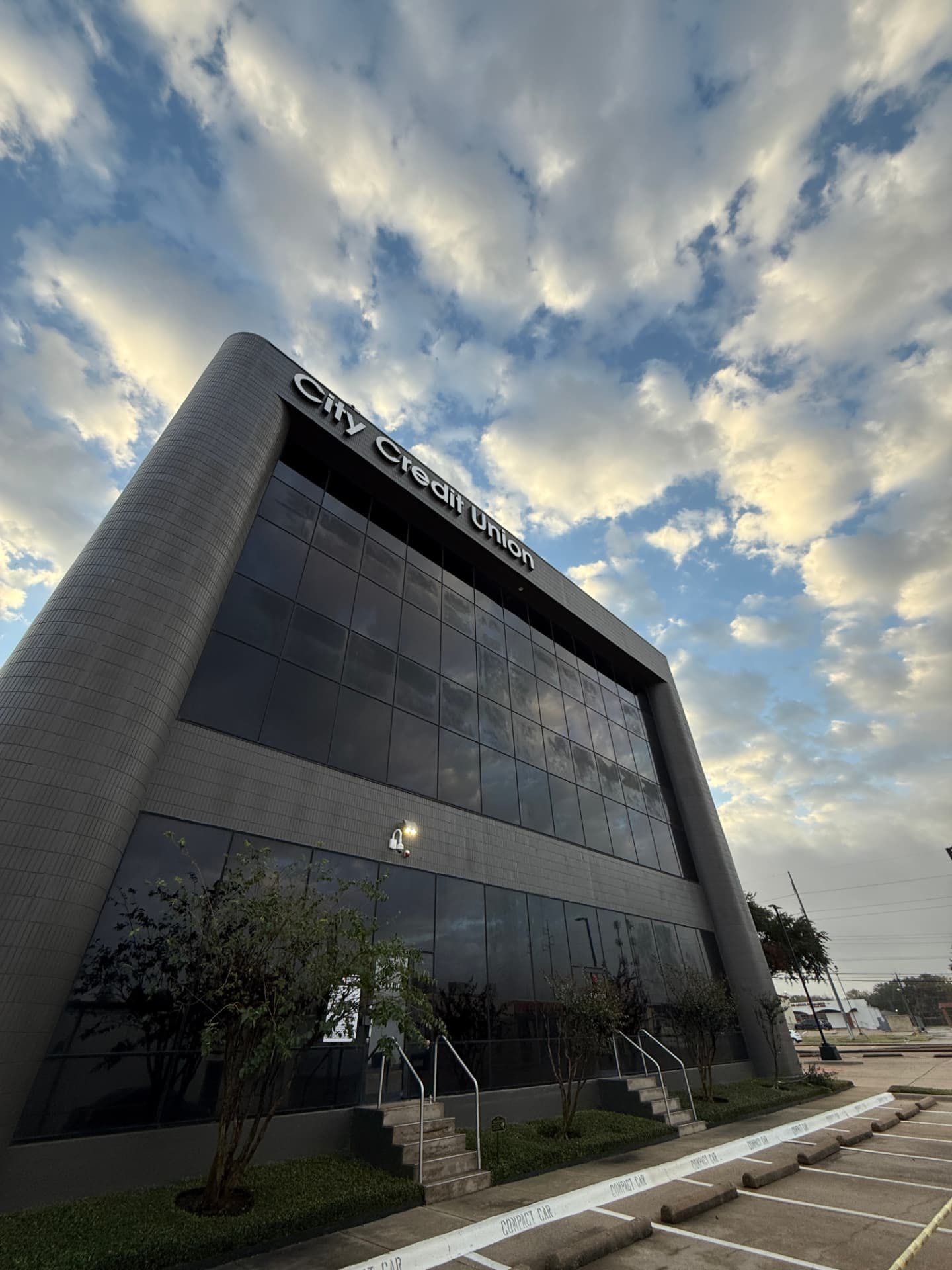 Corner view of a commercial office building facade